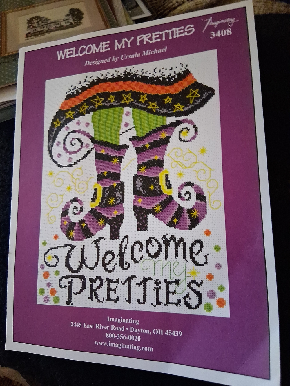 "Welcome My Pretties" Halloween Cross Stitch Pattern - Purple/Black/Green